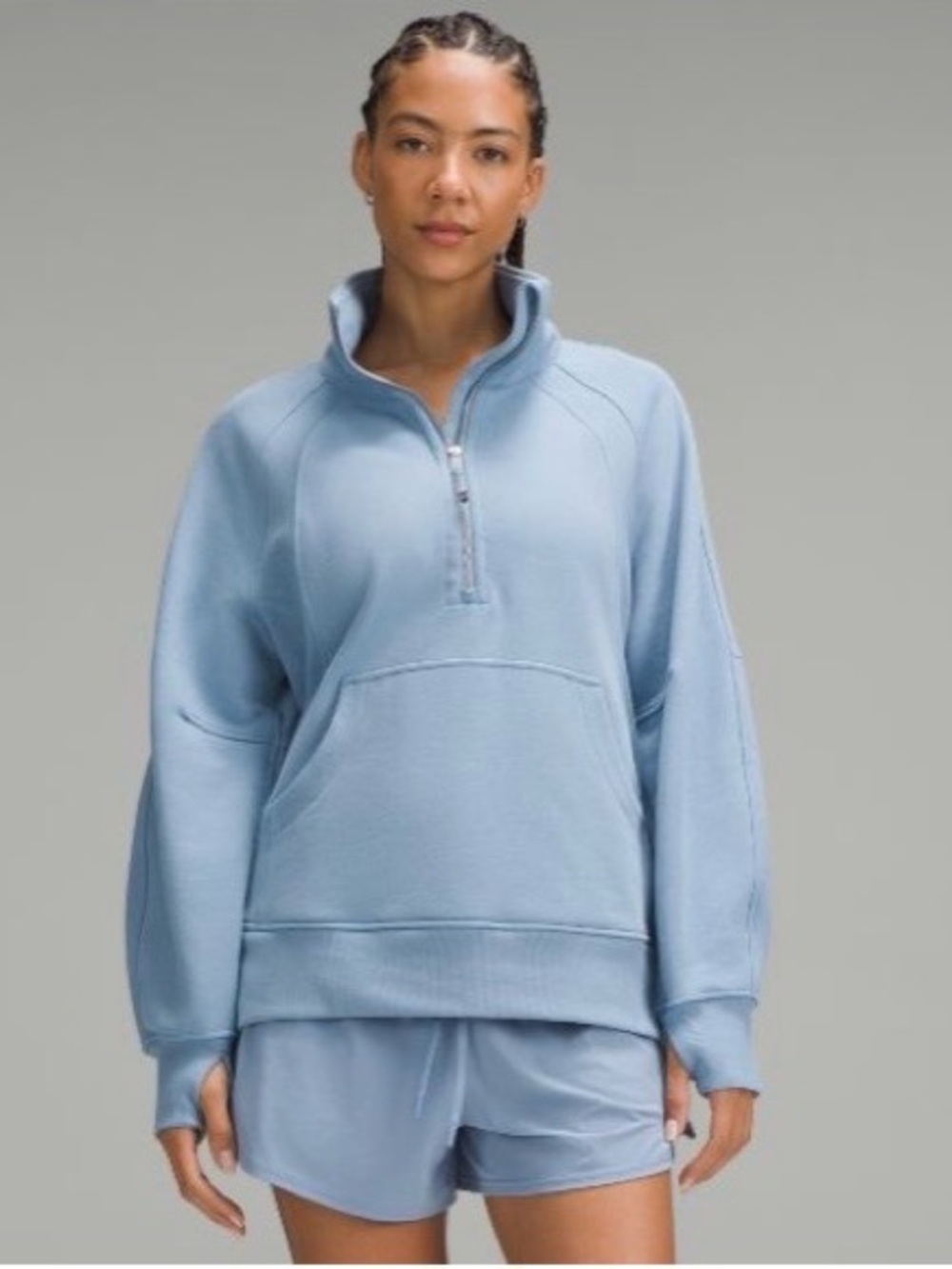 🍋 Scuba Oversized Funnel-Neck Half Zip *Long | Blue Willow | XS/S